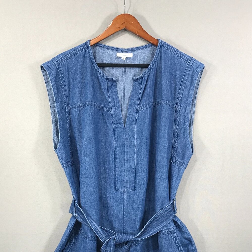 Maurices Dress Women's XL Blue Chambray Pullover Mini Sleeveless Pockets Tie